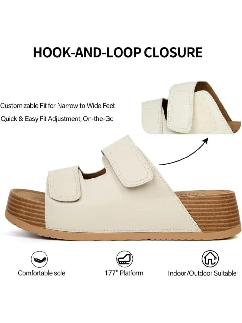 Women's White Leather Genuine Slip on Beach Slide Buckle Platform Sandal Shoes